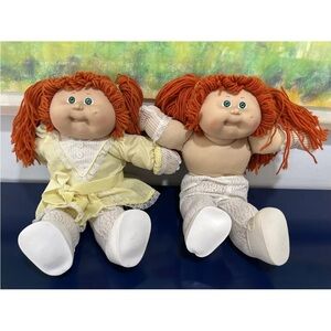 Cabbage Patch Kids Doll Twins Red Yarn Hair Green Eyes Dimple 1985 Vintage 80s